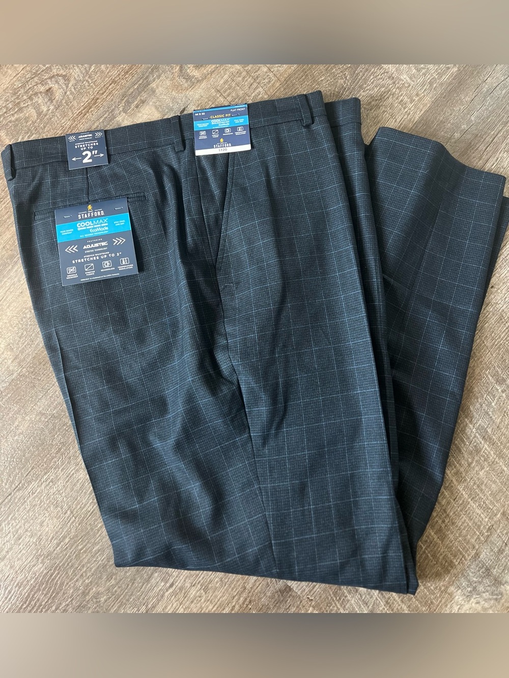 Stafford Coolmax All Season Ecomade Classic Fit Flat Front Suit Pant-Size 44x32